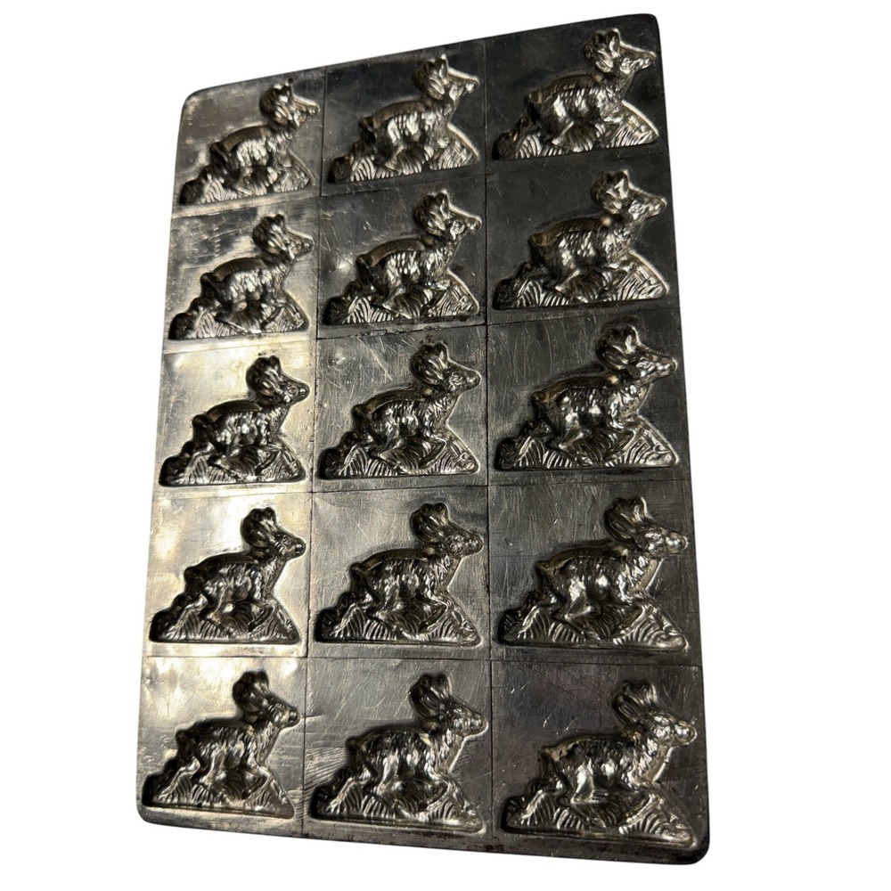 Vintage Metal Chocolate Mold 15 Cavity Bunny Rabbit Easter Candy Tray Antique